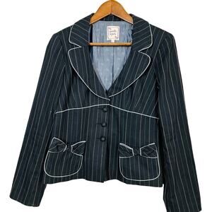 Vintage Nanette Lepore Bow Blazer Pinstripe Triple Button Black - 6